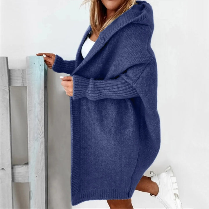 Gesa | Grauer Oversized Strickmantel mit Kapuze