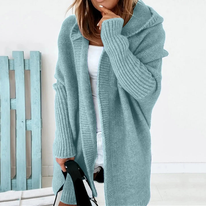 Gesa | Grauer Oversized Strickmantel mit Kapuze