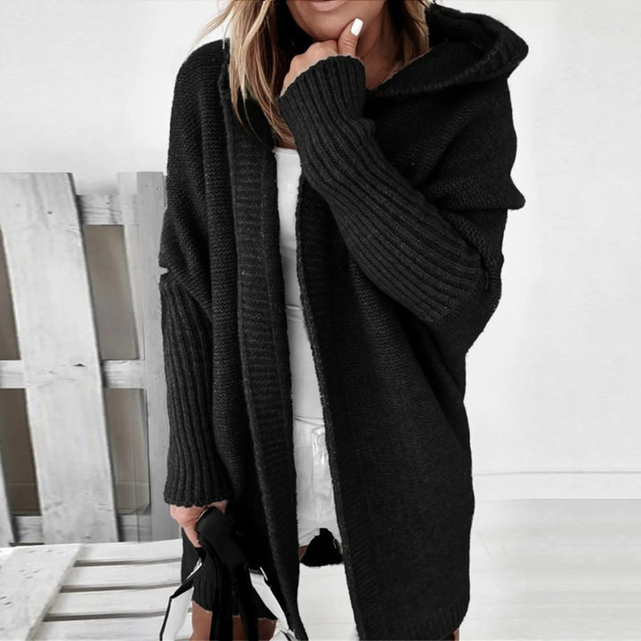 Gesa | Grauer Oversized Strickmantel mit Kapuze